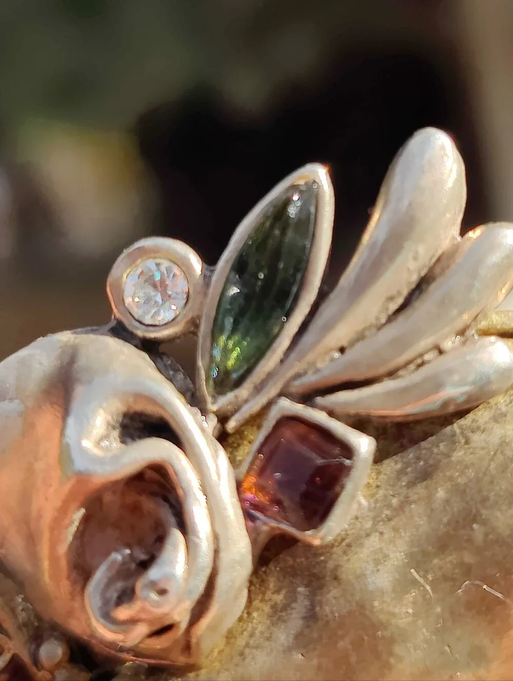 Vintage Sterling Artisan Gemstone Brooch